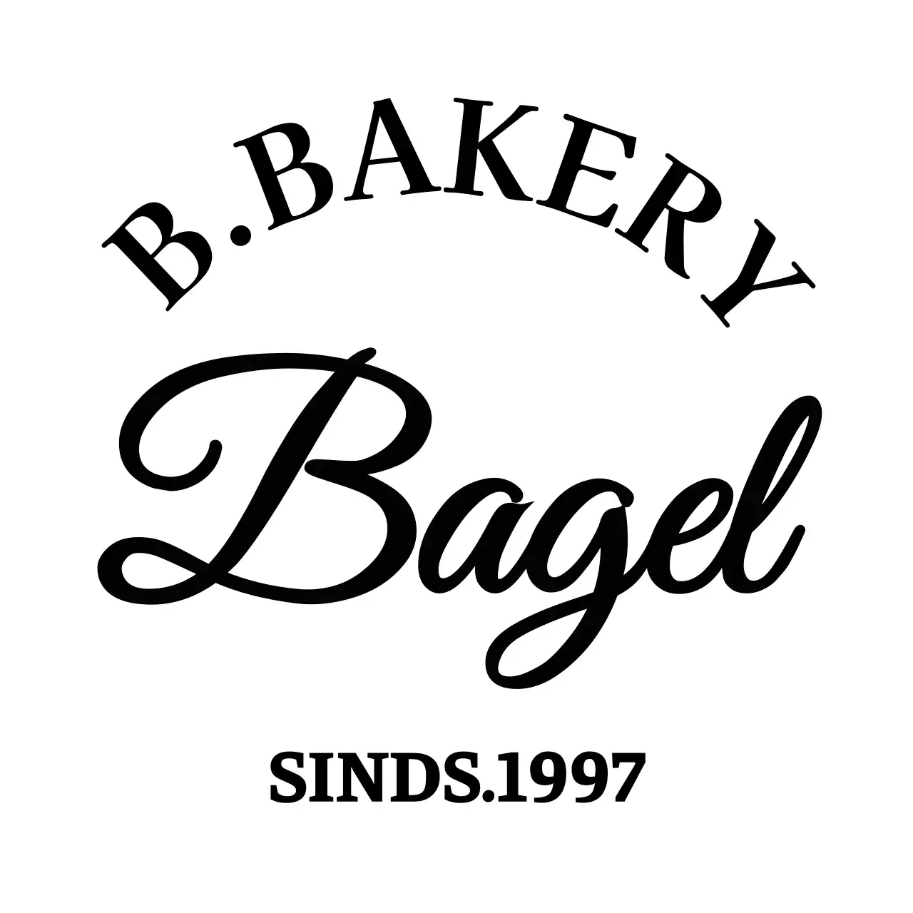 De naam van een bakkerswinkel met zwarte cursieve en cursieve Engelse tekst