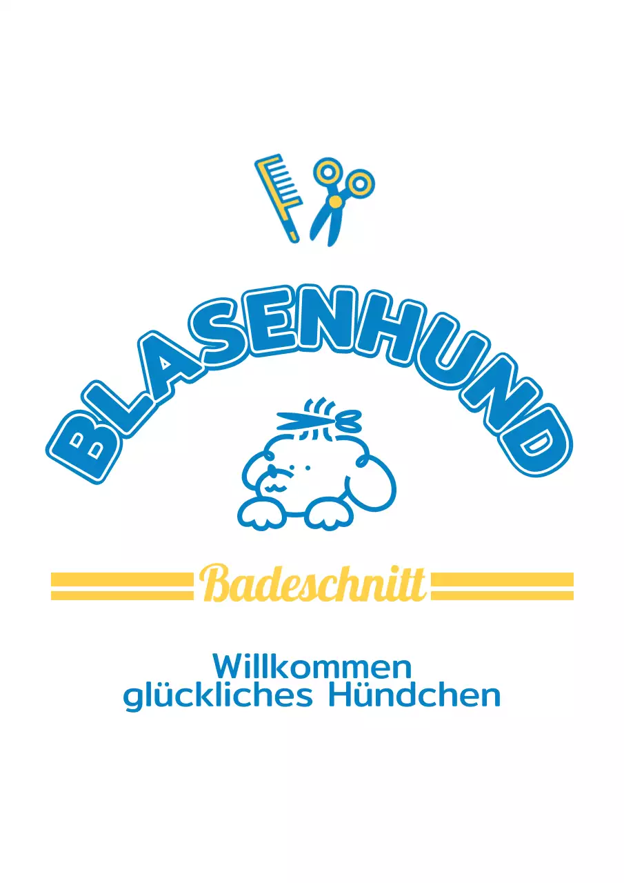 Hundepflegesalon mit niedlichen blauen und gelben Welpenfiguren