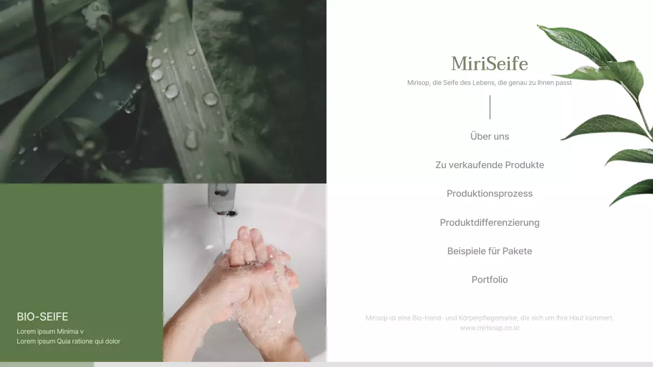 Einreichungsvorschlag für ein grün-beiges naturalistisches Seifenkonzept