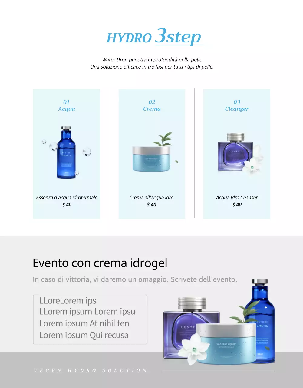 Pagina dettagliata delle creme idratanti vegane dai toni blu