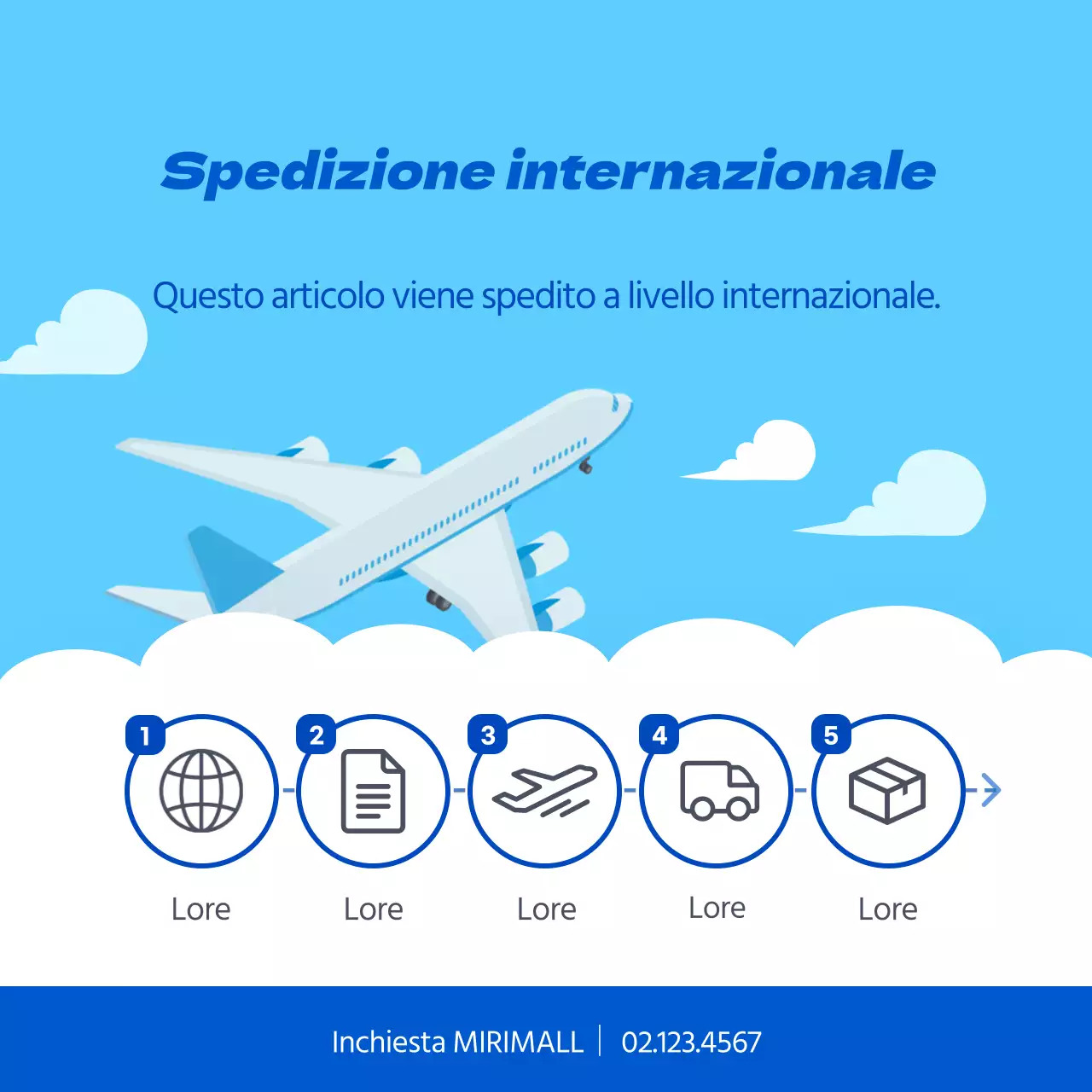 Istruzioni per la spedizione internazionale di questo stile carino e pulito in blu e azzurro