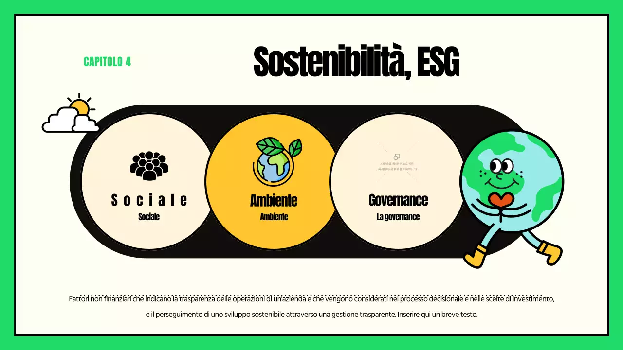 Illustrazioni simpatiche con accenti verdi e gialli Azione ESG e cambiamento climatico