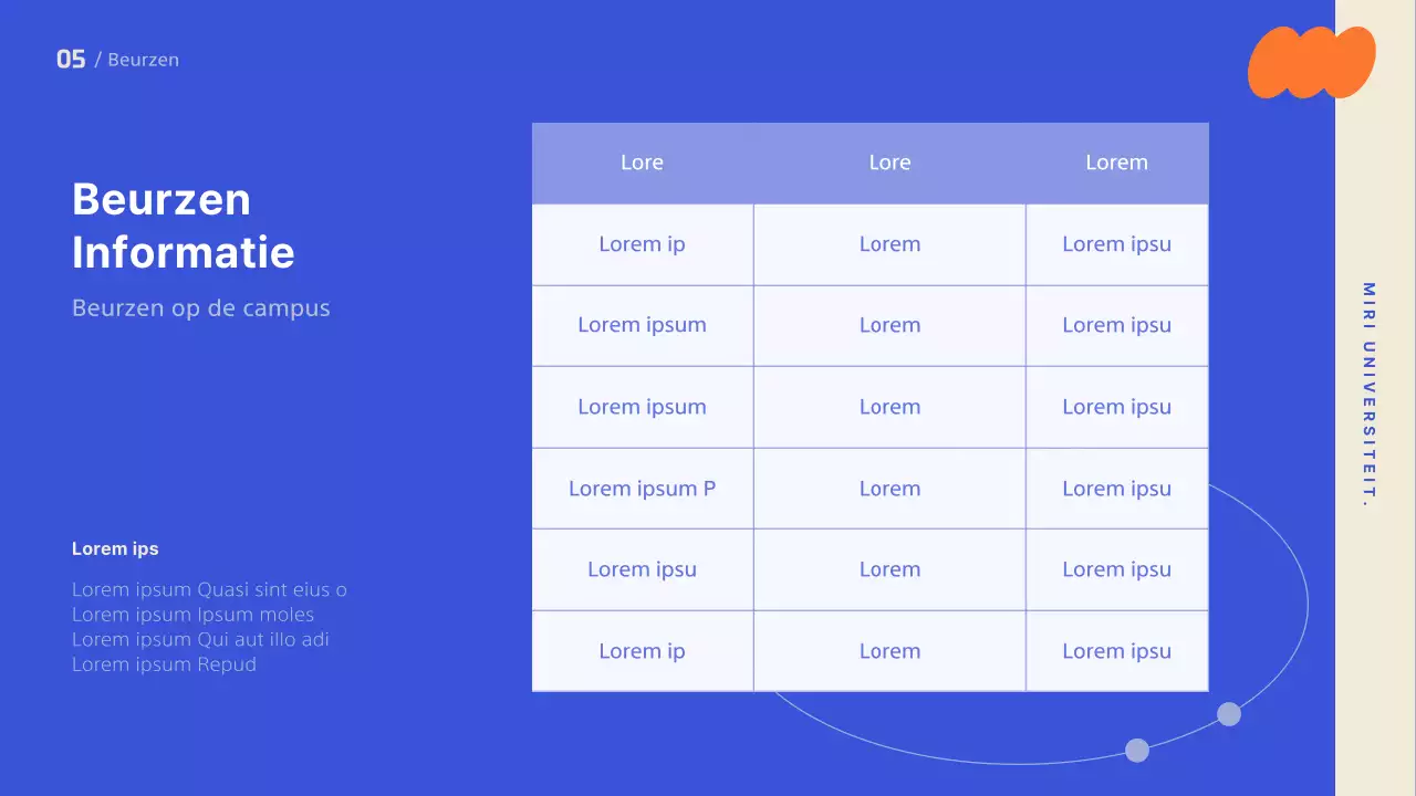Een oriëntatiepresentatie met een trendy ontwerp, geaccentueerd met felle kleuren.