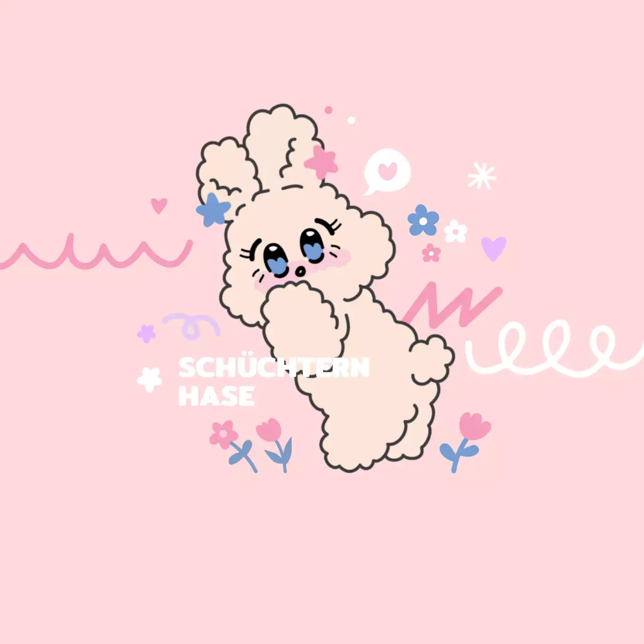 Personalisierte Artikel mit verschiedenen Formen und floralen Illustrationen in Rosa und Pastellfarben und einer niedlichen Hasenfigur.