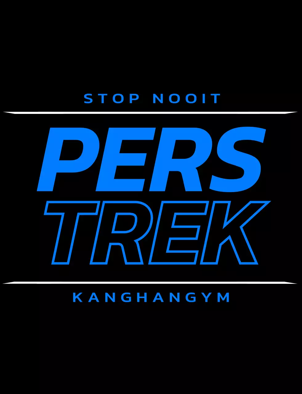 Een ontwerp voor alleen sportschoolleden met een zwart en blauw logo en trainingsgerelateerde tekst