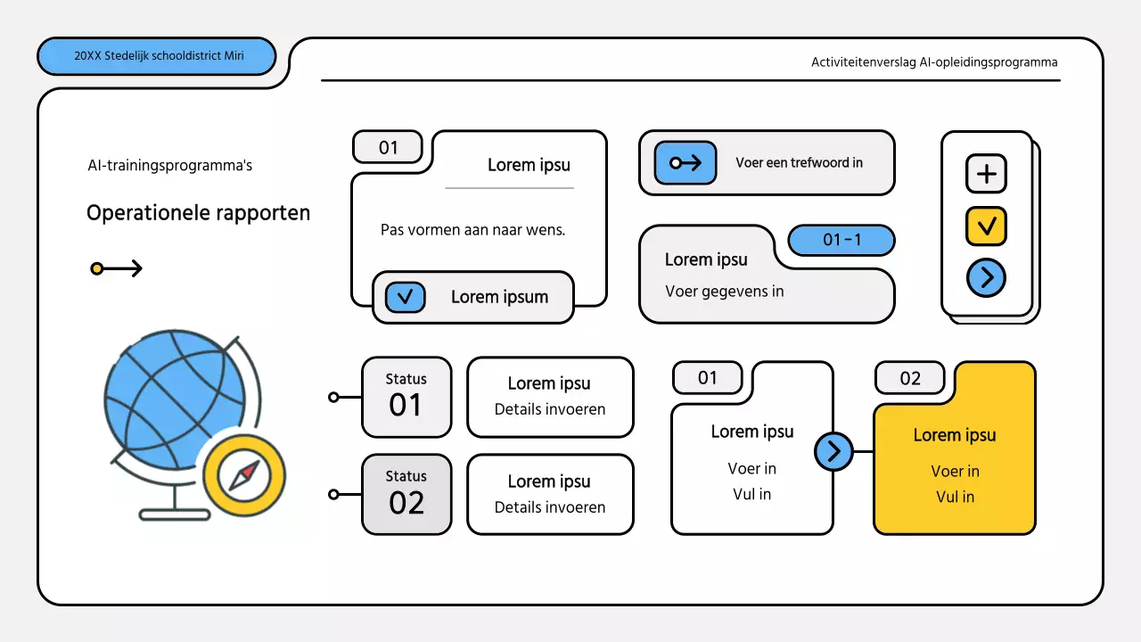 Nette blauw met gele trainingsrapporten presentatie kit