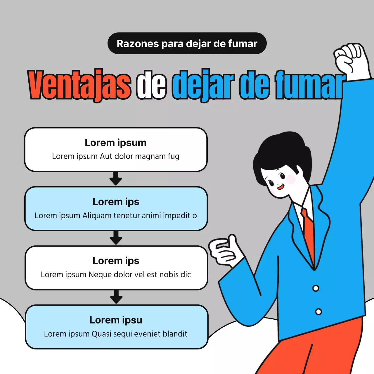 Sencillas y simpáticas ilustraciones en rojo, azul y gris sobre cómo dejar de fumar