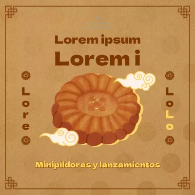 Anuncio de lanzamiento de menú de cafetería con medicina y nubes sobre fondo marrón