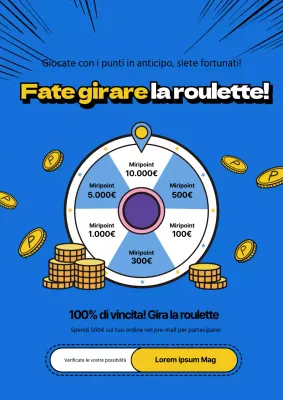 Promuovere un evento di roulette con un'illustrazione di roulette blu e gialla