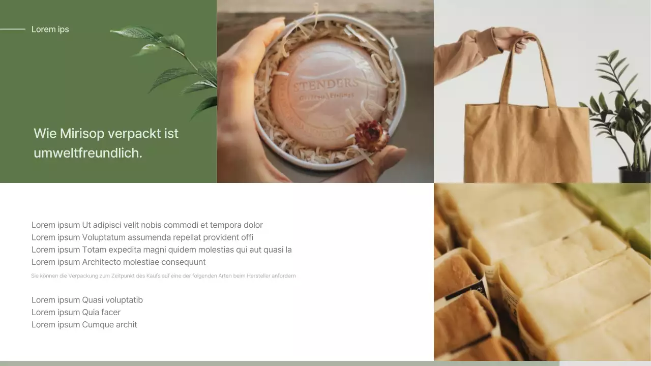 Einreichungsvorschlag für ein grün-beiges naturalistisches Seifenkonzept