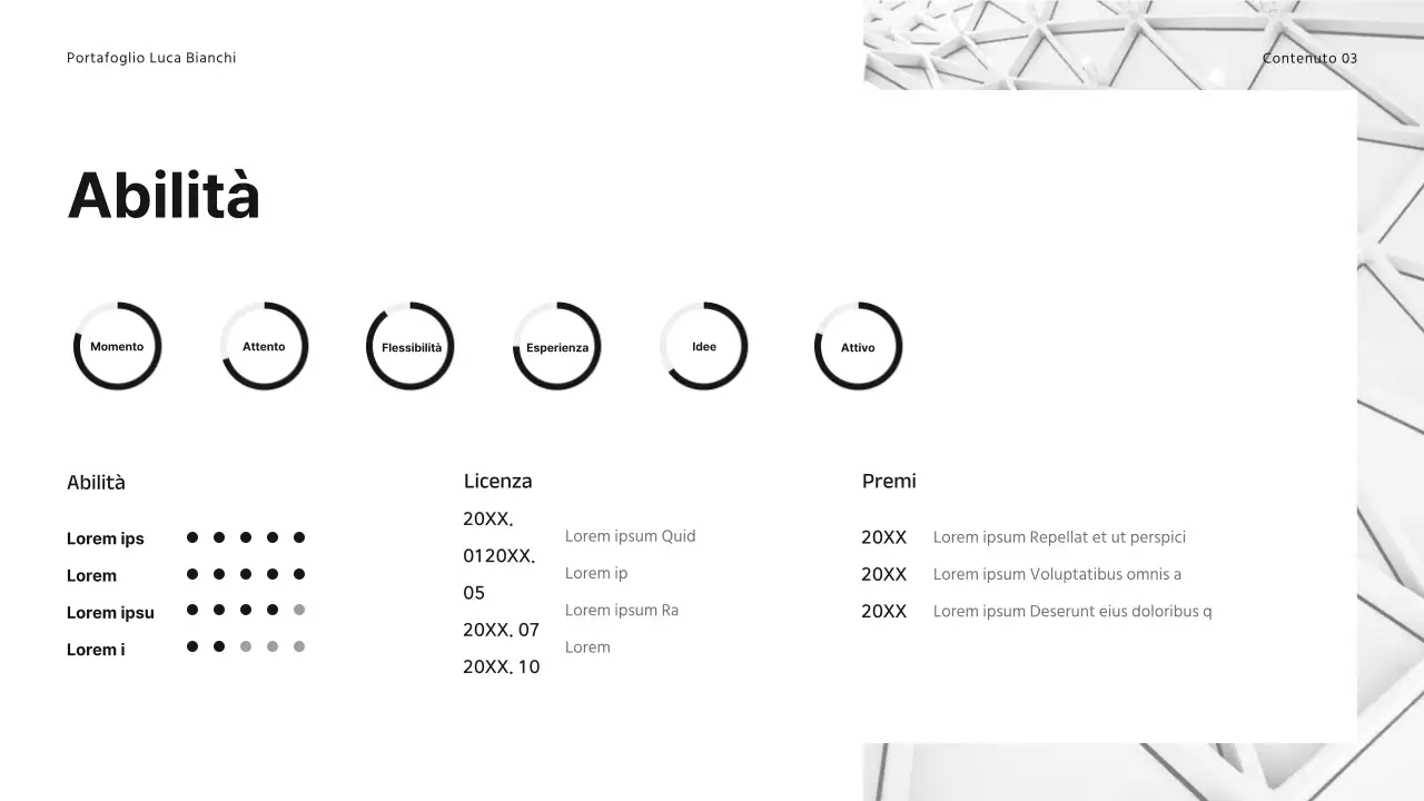 Semplice portfolio per studenti universitari in bianco e nero