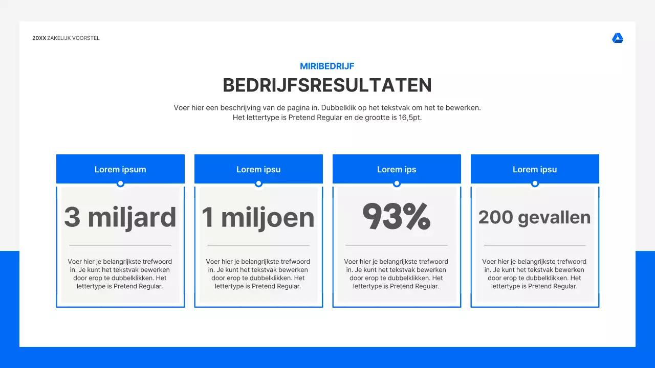 Strakke, intuïtieve presentatiekit voor zakelijke voorstellen in blauw en lichtgrijs
