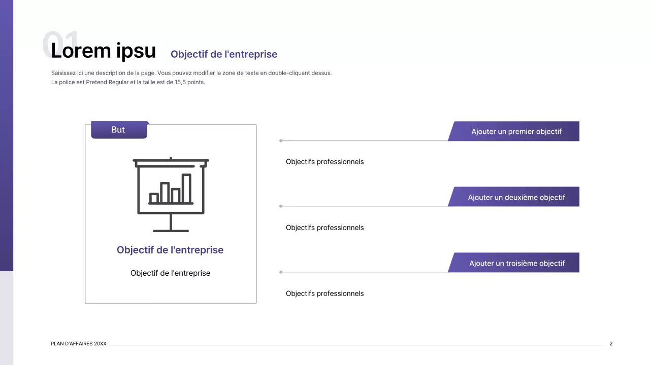 Kit de présentation d'un plan d'affaires avec un concept d'index en dégradé violet