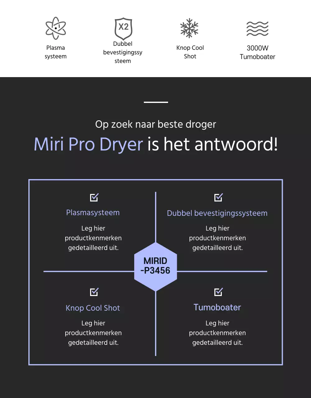 Zwart-paarse haardroger met een strak concept