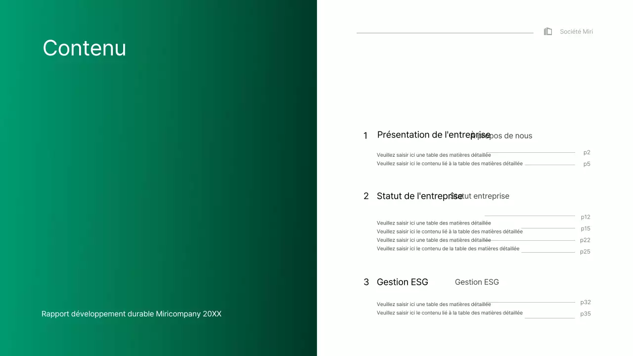Présentation infographique d'entreprise simple avec des dégradés de bleu et de vert