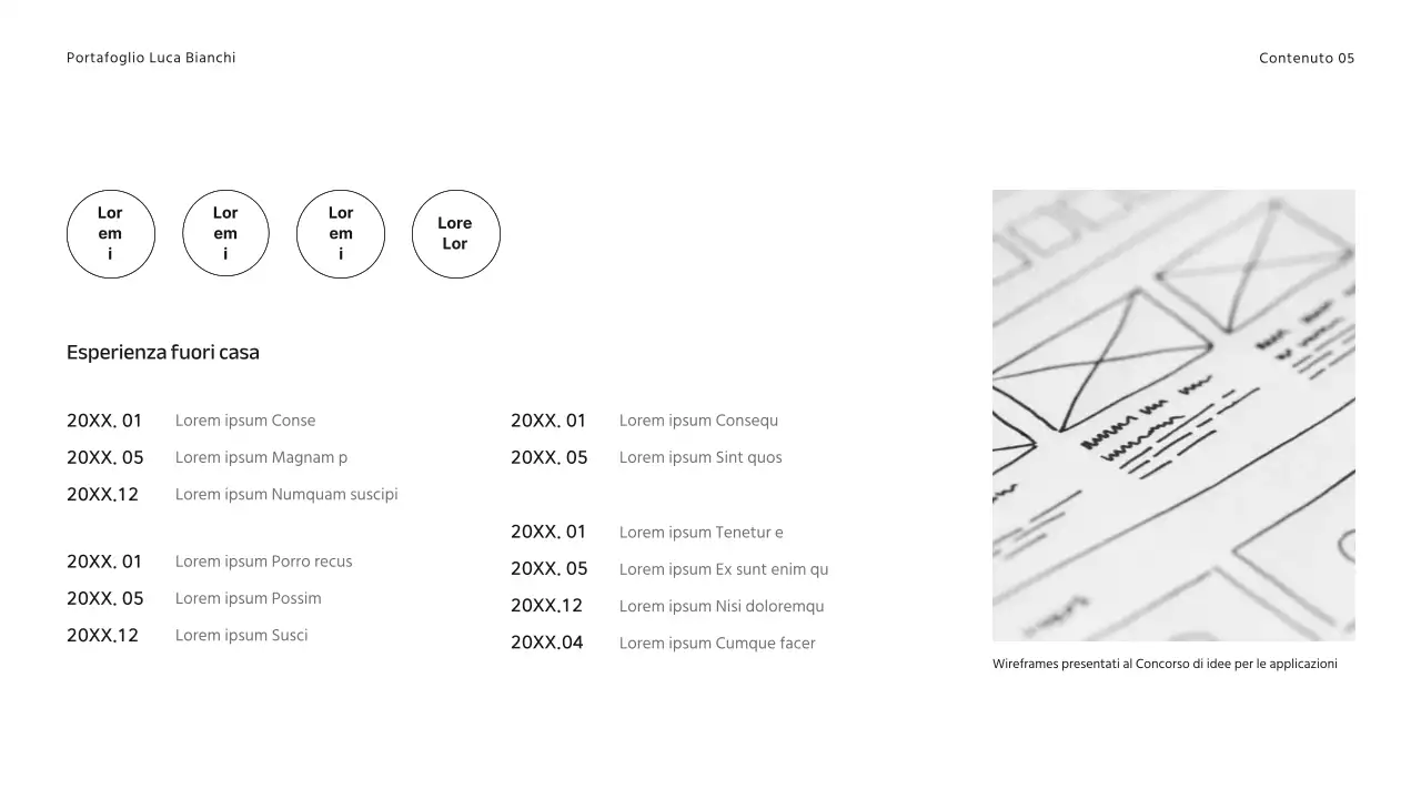 Semplice portfolio per studenti universitari in bianco e nero
