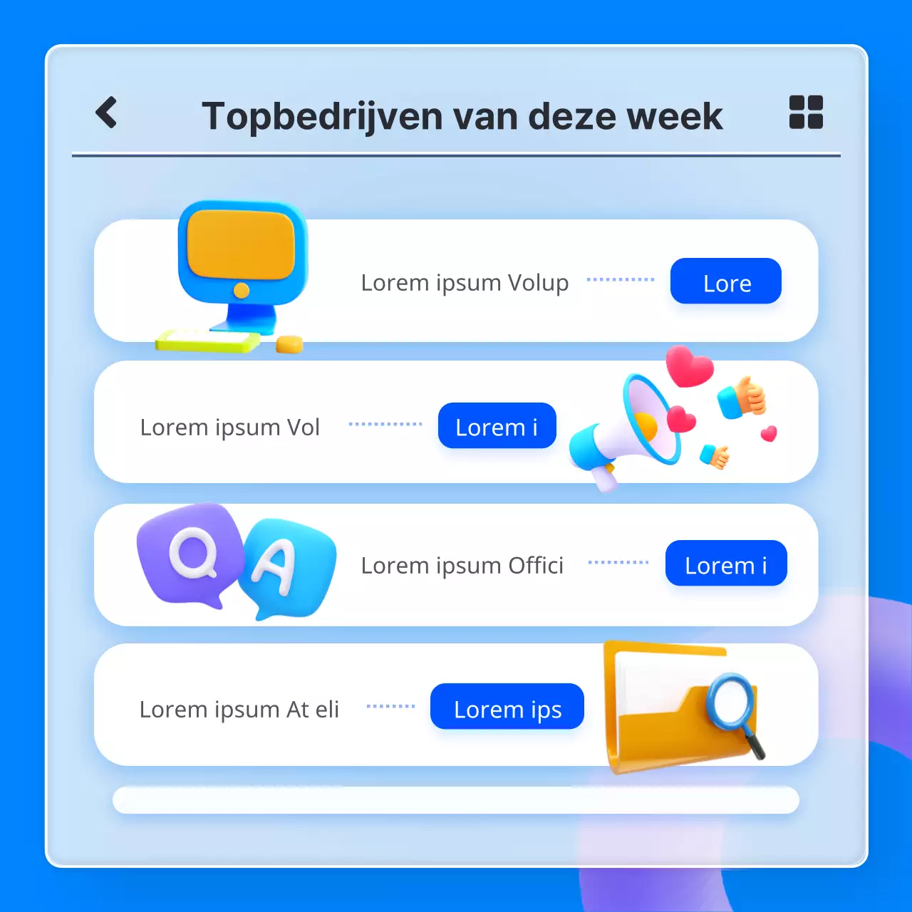 Aanbevolen takenlijst voor IT-bedrijven met blauw 3D-glasmorfisme app concept