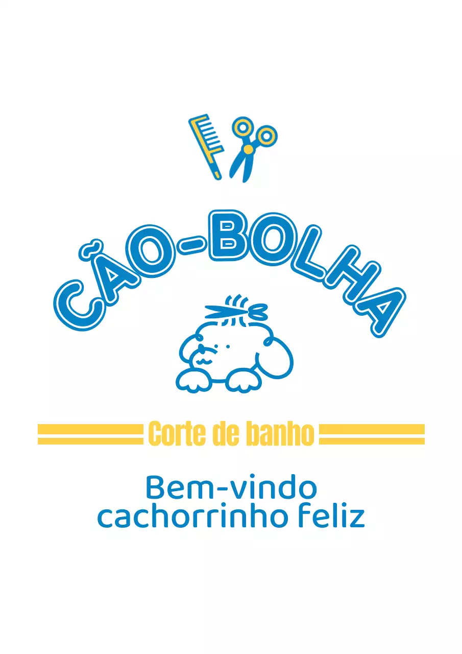 Salão de cabeleireiro para cães com personagens bonitas de cachorrinhos azuis e amarelos