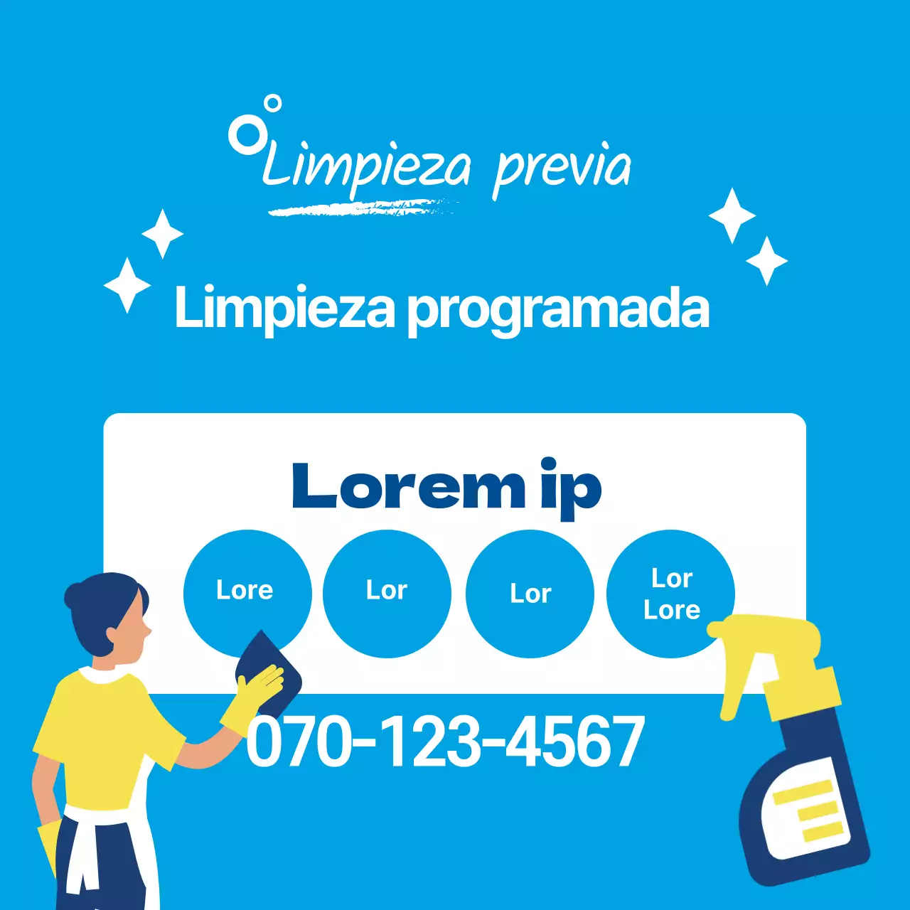 Ilustración azul para promocionar un servicio de limpieza