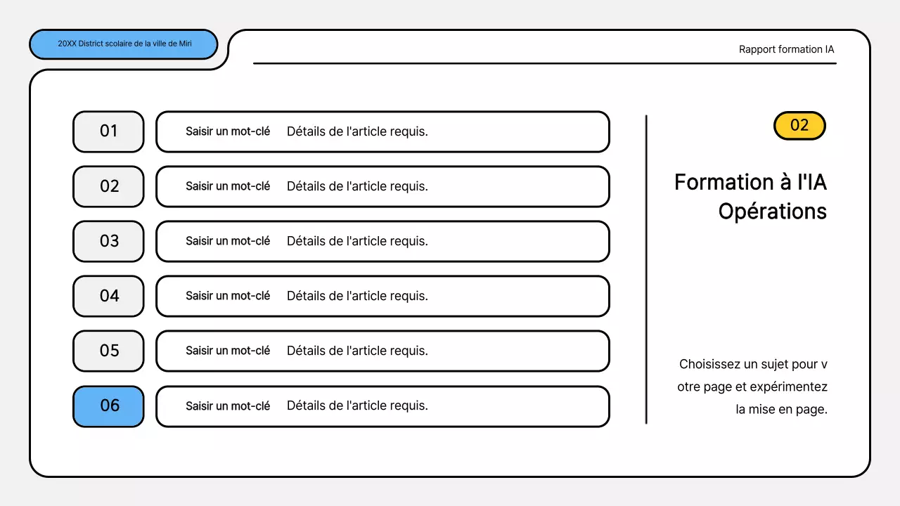 Kit de présentation des rapports de formation bleu et jaune