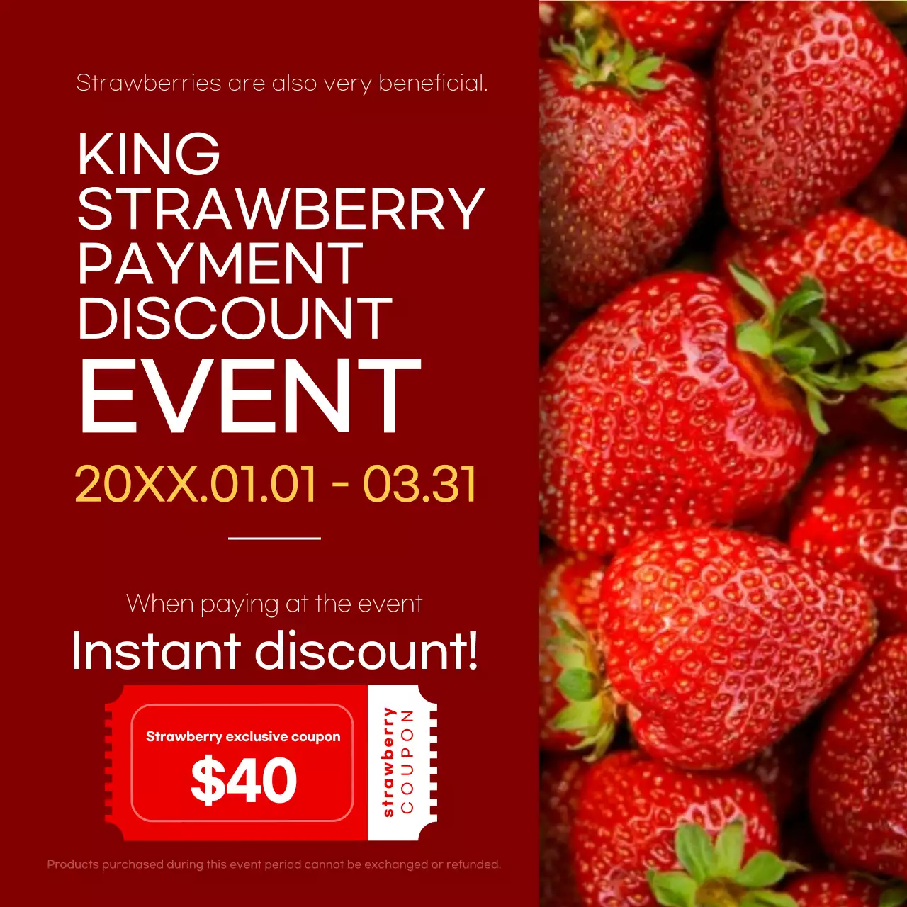 Red Modern Strawberry Sale Promotion Social Media Post