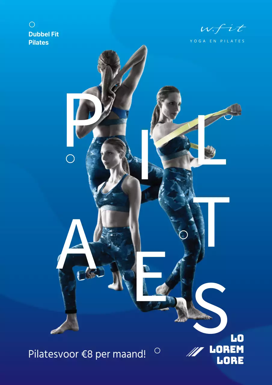 Eenvoudige promotieposter voor Pilates met blauwe verloopachtergrond