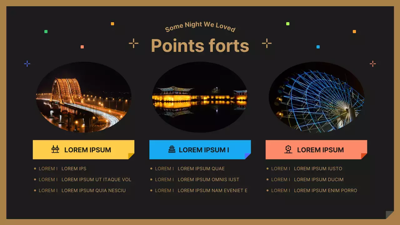 Un mignon guide touristique de nuit noir et coloré