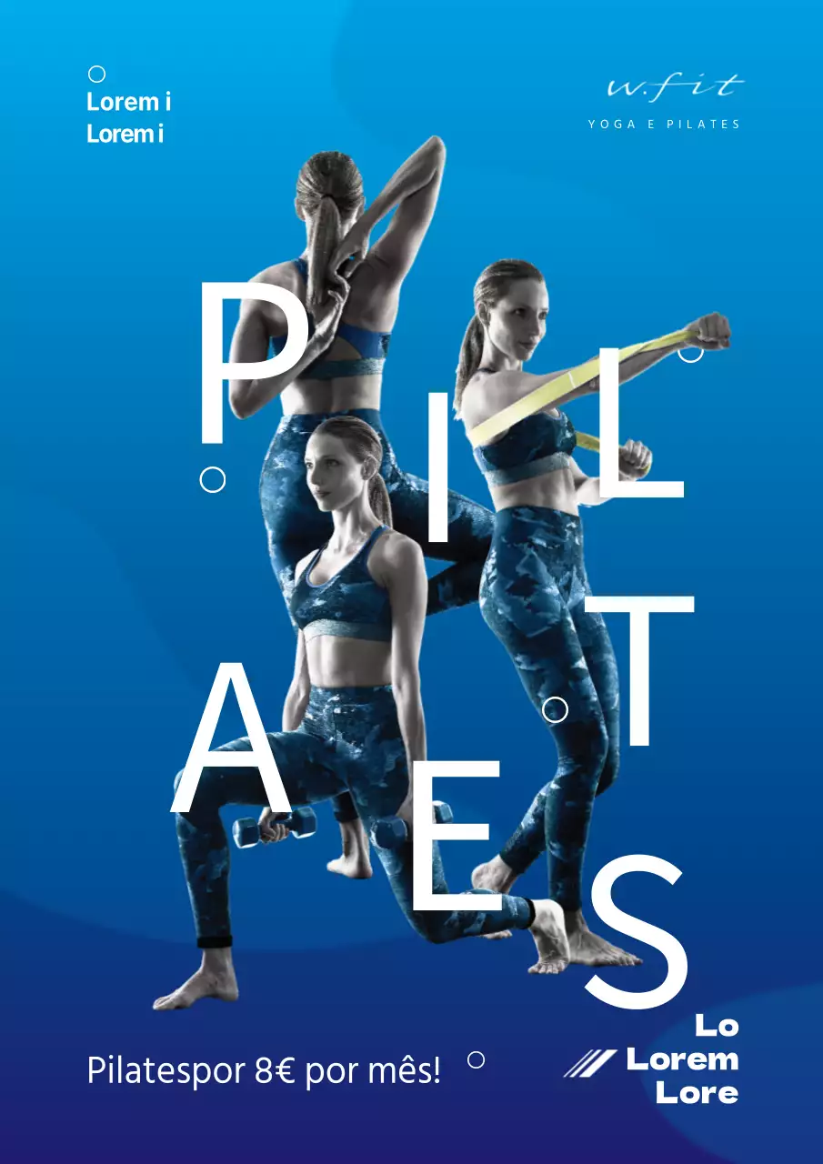 Cartaz promocional simples de Pilates com fundo azul em degradé