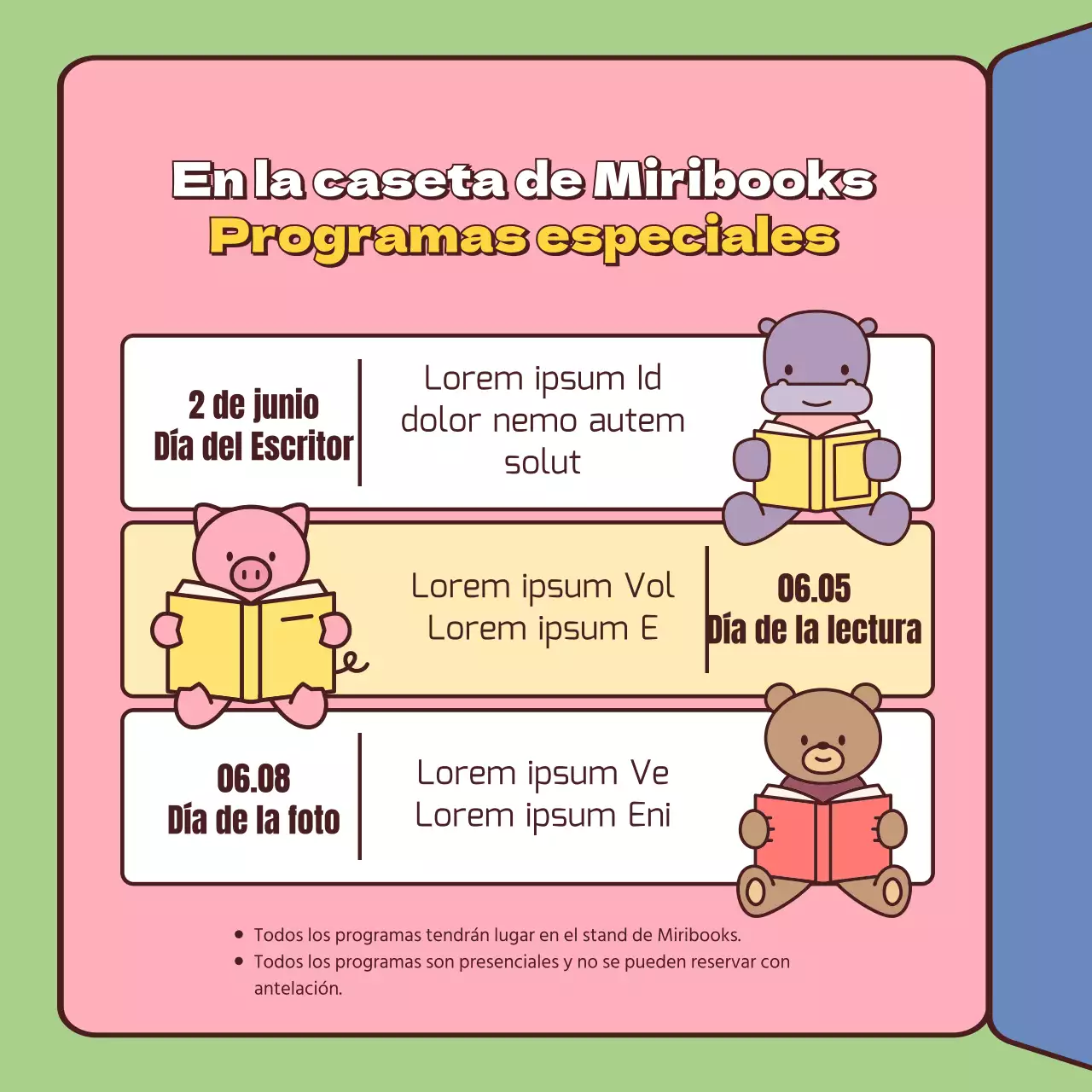 Guía de ferias del libro en amarillo y rosa