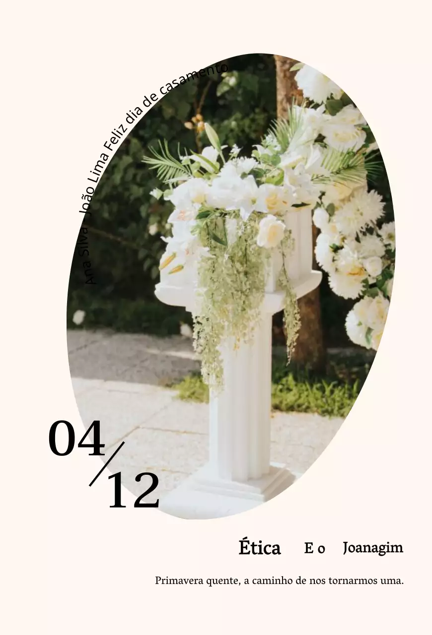 Convite de casamento com conceito de texto simples e moldura oval