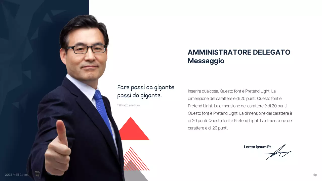 Il brief aziendale di un'impresa di costruzioni per un investimento con un accento di colore navy e rosso pulito