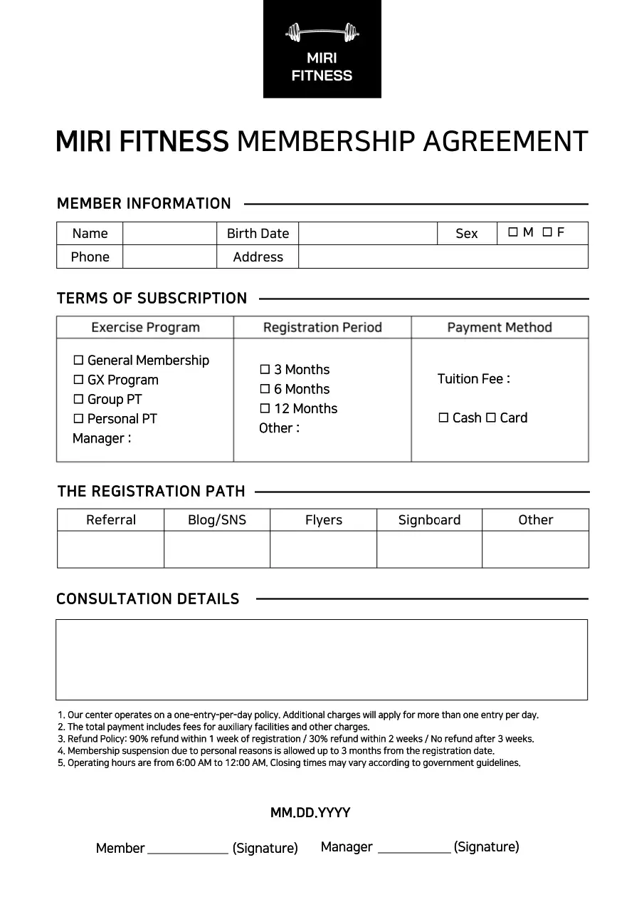 Black Modern Fitness Registration