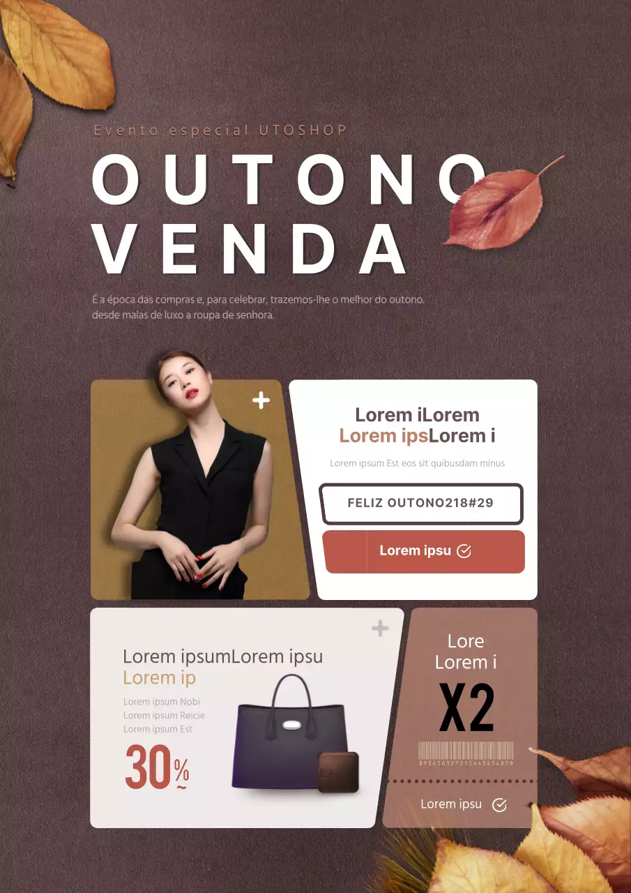 Promover eventos de cupões de desconto de outono com folhas castanhas caídas
