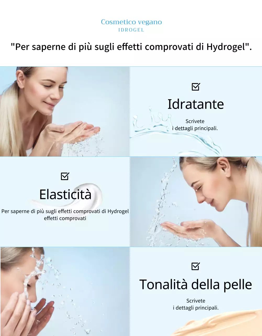 Pagina dettagliata delle creme idratanti vegane dai toni blu