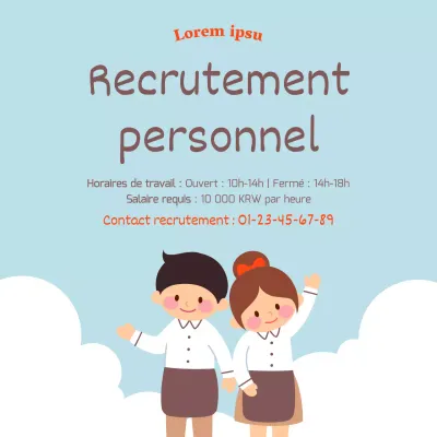 Offre d'emploi simple et mignonne sur fond bleu clair et texte coloré V2