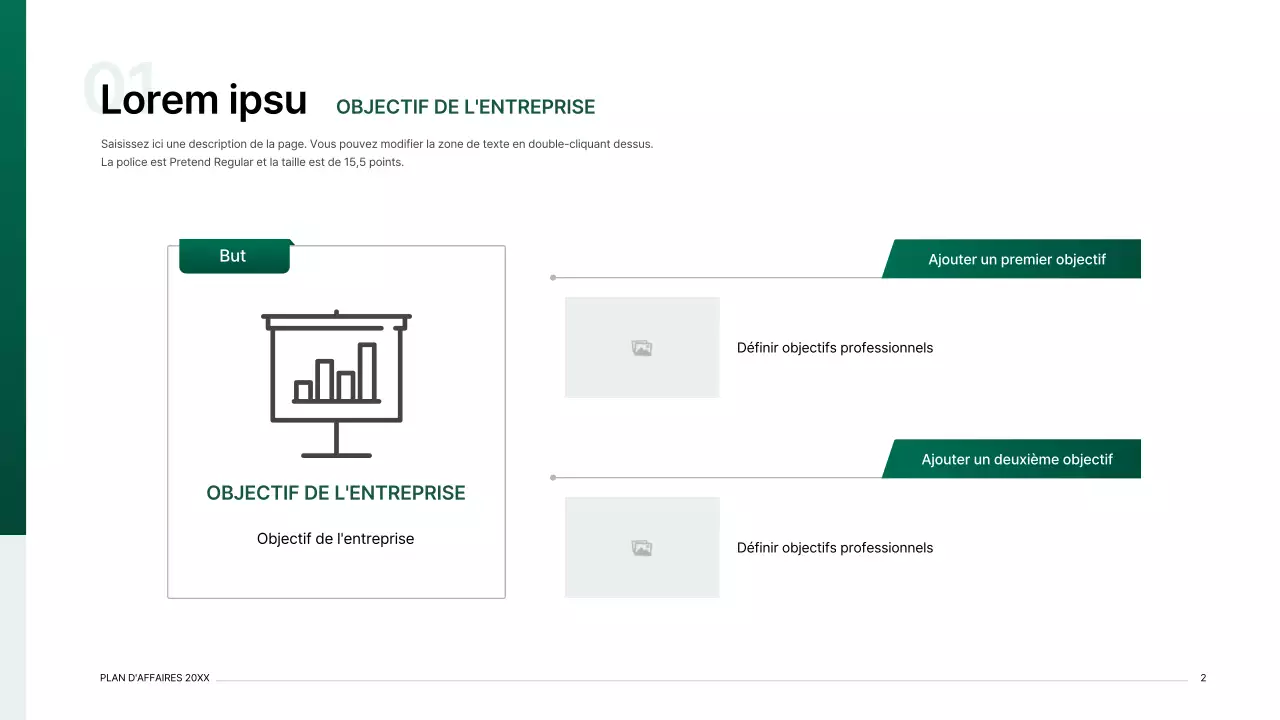 Kit de présentation d'un plan d'affaires avec un concept d'index dégradé en vert