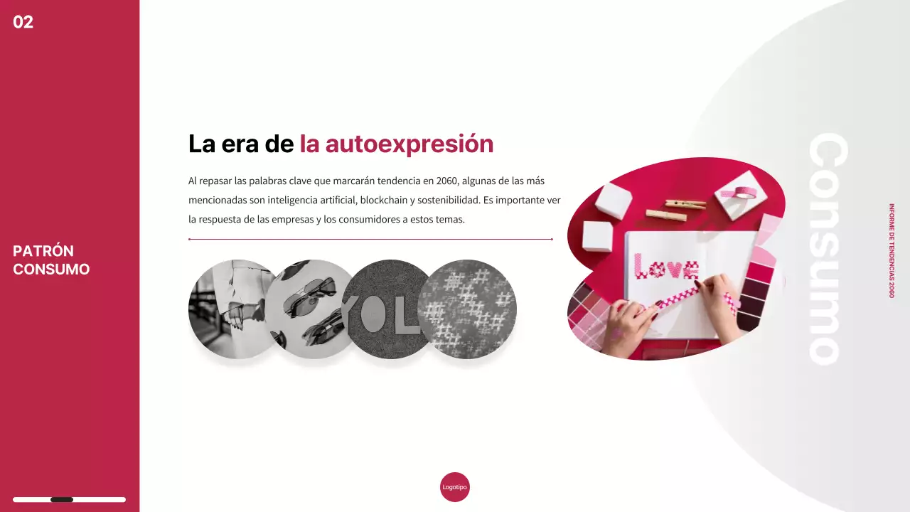 Tema del informe de tendencias de marketing con chip de color rosa