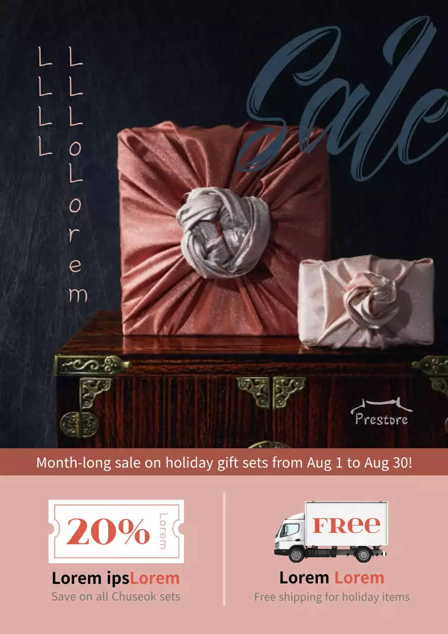 Thông tin về ưu đãi giảm giá dịp lễ Chuseok kèm theo hình ảnh các bộ quà tặng được gói trong vải gói.