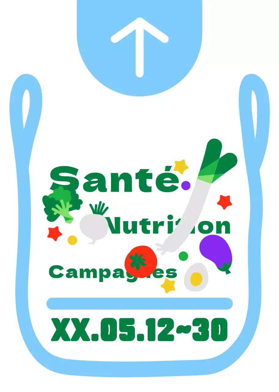Illustration d'un sac en plastique mignon et bien rangé, style cadre, indiquant les directions à suivre pour une campagne alimentaire en bleu clair et vert.