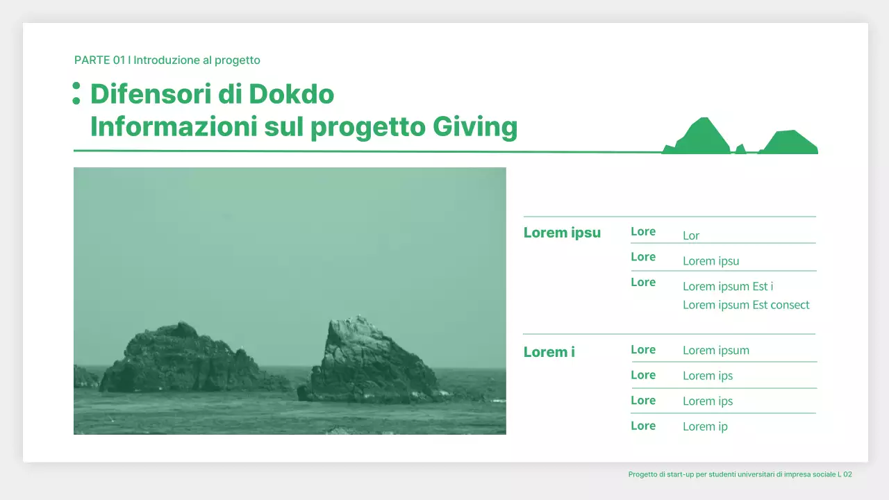 Progetto di finanziamento per startup in bianco e verde