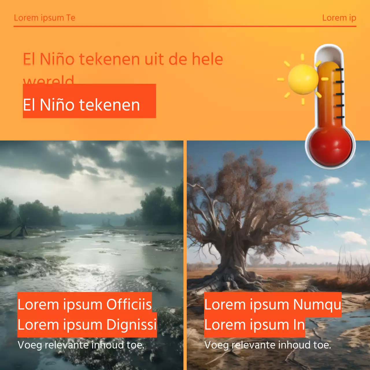 Verhaal over klimaatverandering met oranje en gele gradiëntachtergrond en 3D-illustraties
