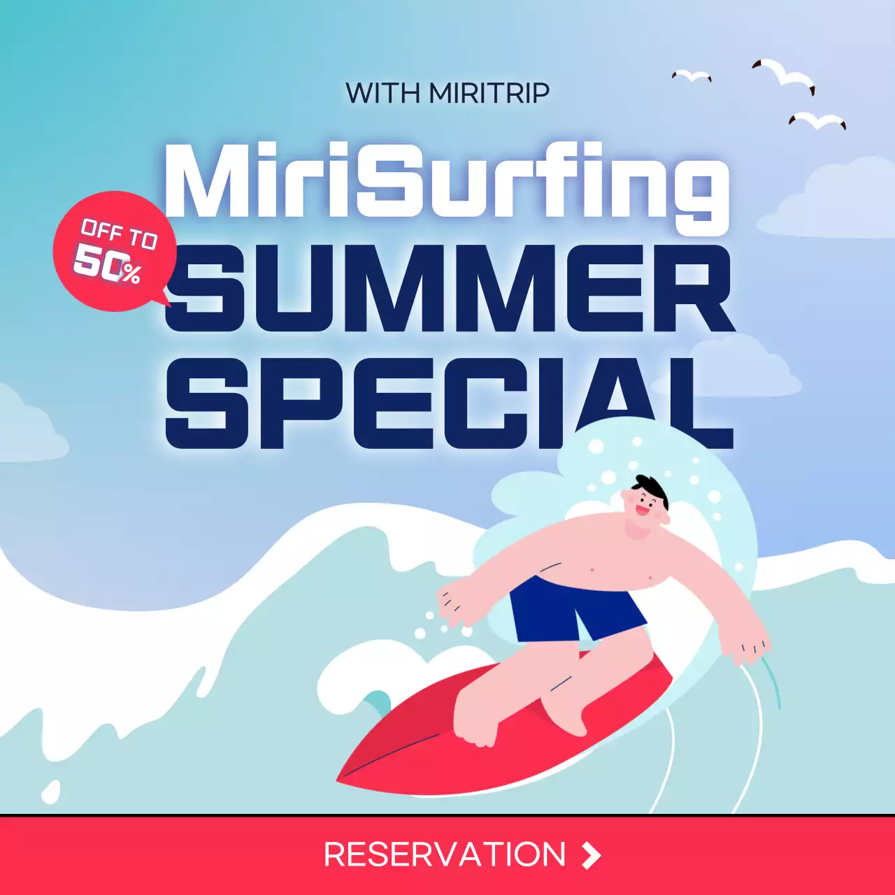 Blue Trendy Surfing Promotion Social Media Post