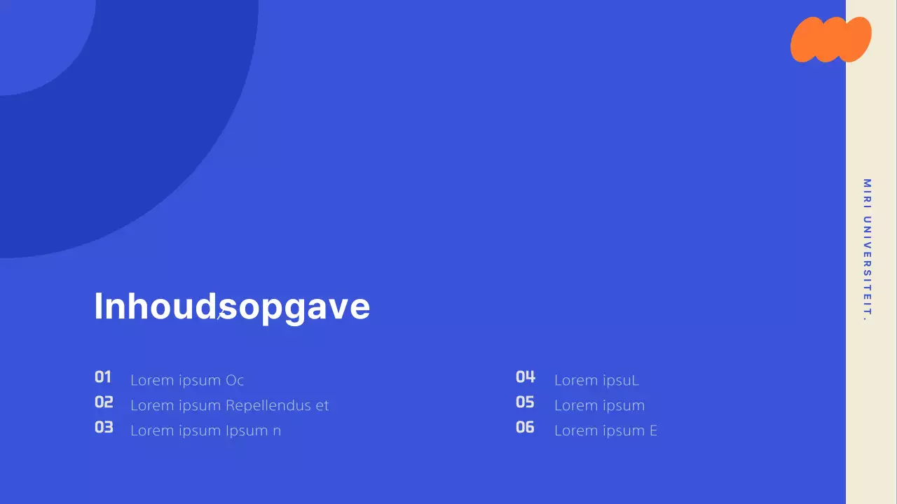 Een oriëntatiepresentatie met een trendy ontwerp, geaccentueerd met felle kleuren.