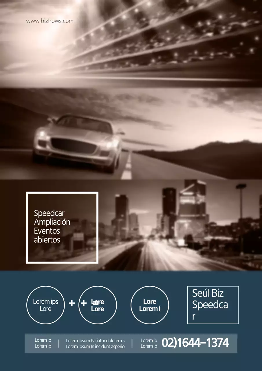 Promocione un evento elegante de un concesionario de coches con fotos de coches azules y marrones