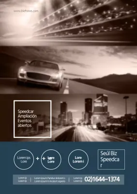 Promocione un evento elegante de un concesionario de coches con fotos de coches azules y marrones