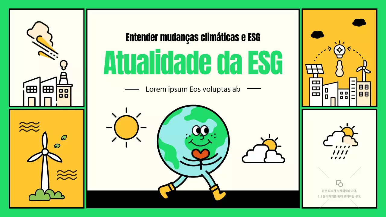 Ilustrações engraçadas com toques verdes e amarelos Acções ESG e alterações climáticas