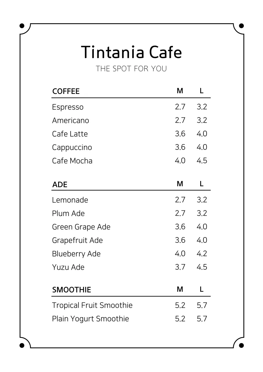 Black Simple Cafe Menu Poster