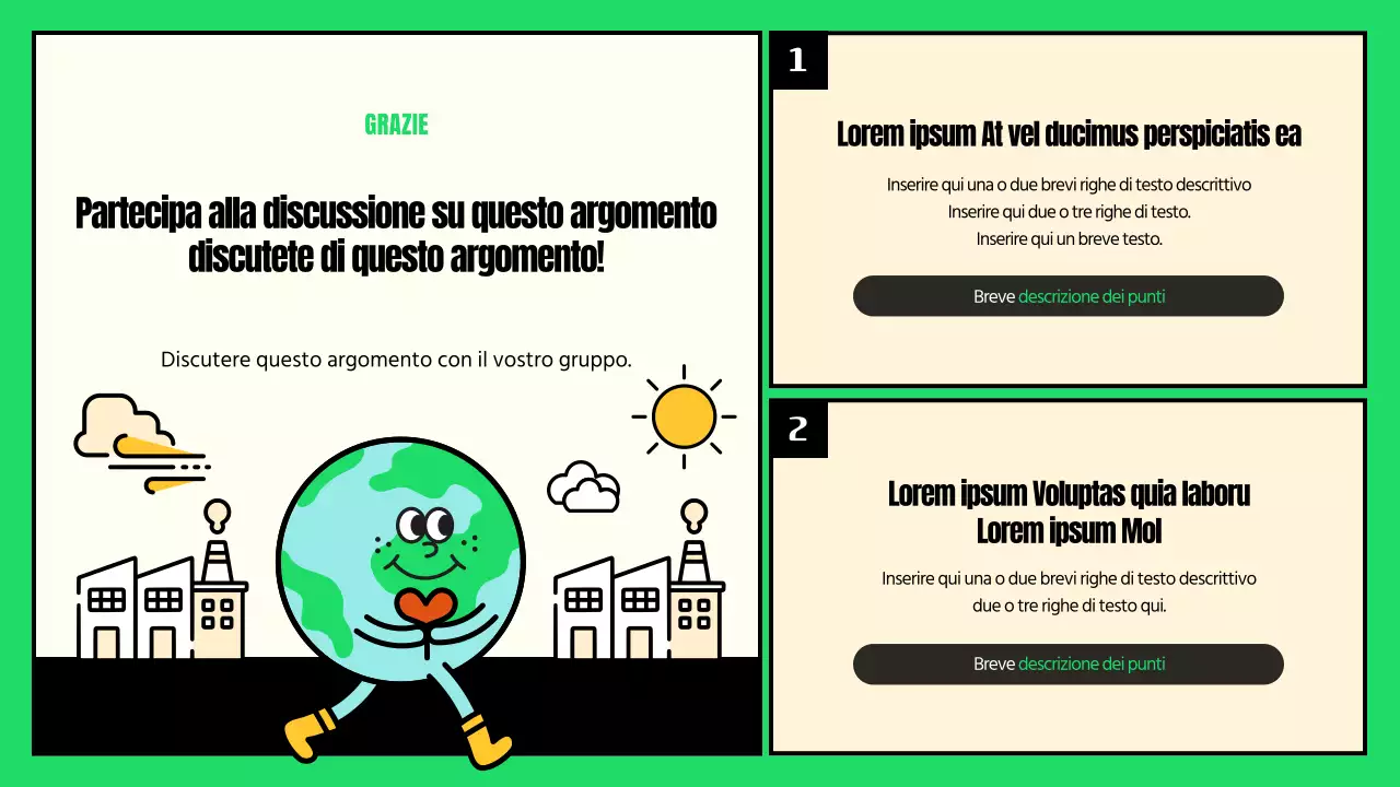Illustrazioni simpatiche con accenti verdi e gialli Azione ESG e cambiamento climatico