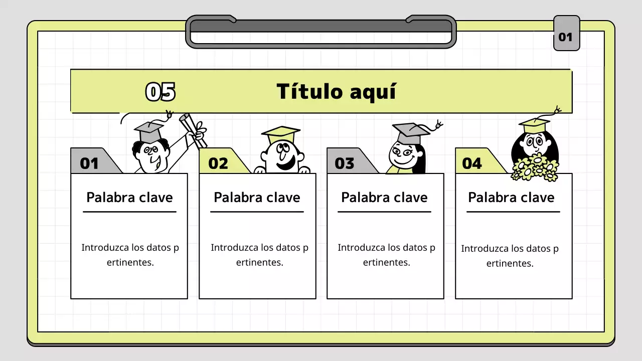 Kit de presentación educativa con concepto de portapapeles en cal y blanco