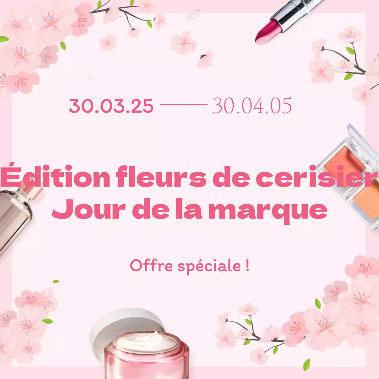 Cosmetics Cherry Blossom Edition Brand Day avec un concept d'illustration de fleurs de cerisier roses apaisantes